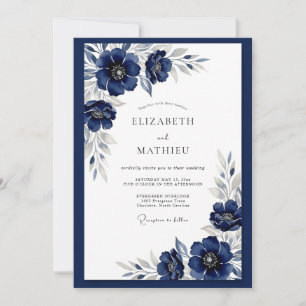 Invitation Mariage hivernal bleu marine glacial