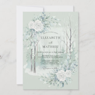 Invitation Mariage hivernal boisé éthéré bleu givré