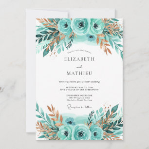 Invitation Mariage hivernal en bronze sarcelle luisant