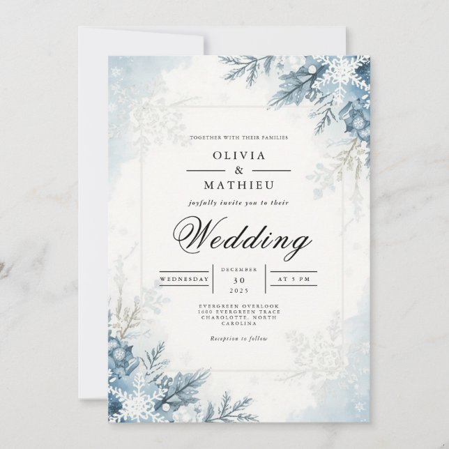 Invitation Mariage hivernal en fleurs congelées (Devant)