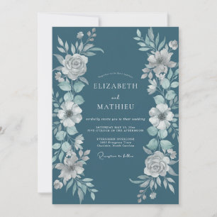 Invitation Mariage hivernal éthéré au bleu-vert atténué