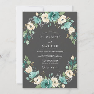 Invitation Mariage hivernal éthéré bleu aqua
