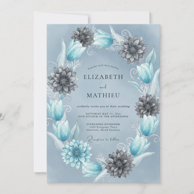 Invitation Mariage hivernal éthéré bleu glace (Devant)
