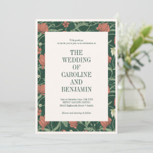 Invitation Mariage hivernal floral vert rustique élégant vint