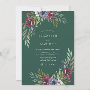 Invitation Mariage hivernal forestier vert sombre