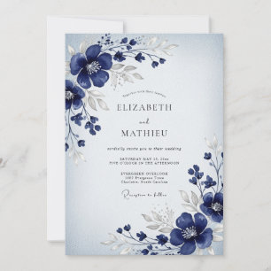 Invitation Mariage hivernal glaciaire bleu marine