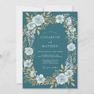 Invitation Mariage hivernal majestueux sarcelle