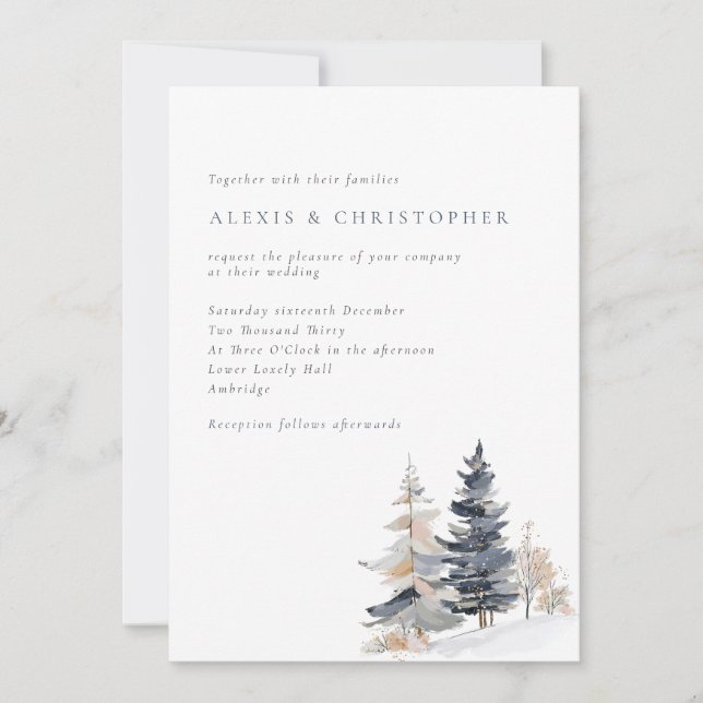 Invitation Mariage hivernal minimaliste des arbres neigeux (Devant)