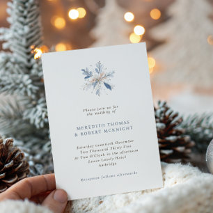 Invitation Mariage hivernal minimaliste du flocon de neige bl