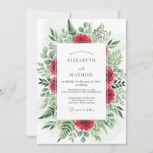 Invitation Mariage hivernal opulent cramoisi