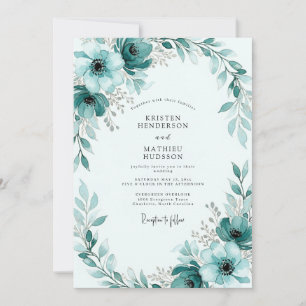 Invitation Mariage hivernal peintre en bleu sarcelle