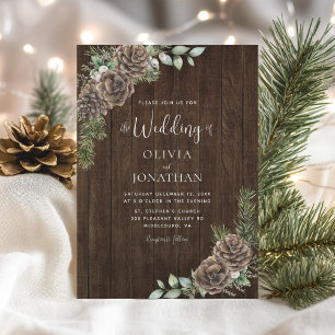 Invitation Mariage hivernal Rustique de pin à pin