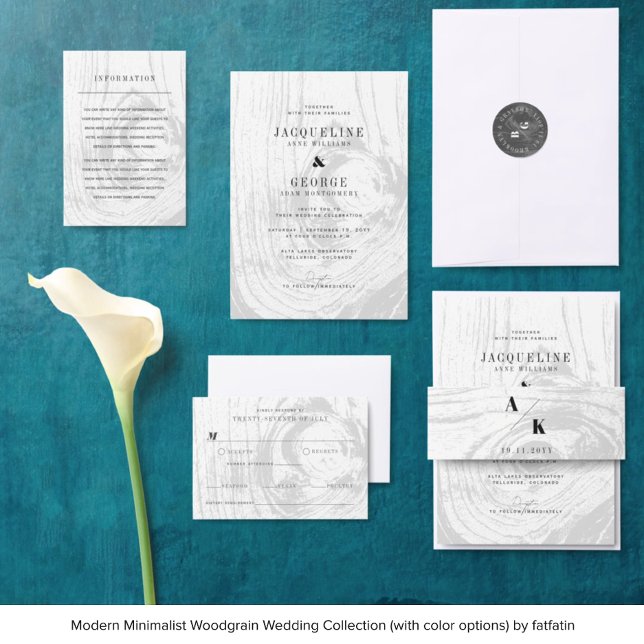 Invitation Mariage hivernal rustique moderne classique (Clockwise: 1. EnclosureCard 2. Wedding Invitation 3. Round Sticker 4. Belly Band 5. RSVP Card)