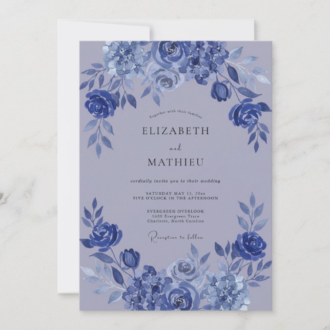 Invitation Mariage hivernal serein indigo lavande (Devant)