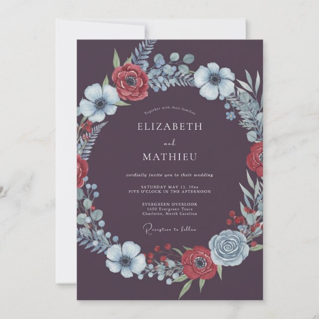 Invitation Mariage hivernal sophistiqué de Deep Purple (Devant)