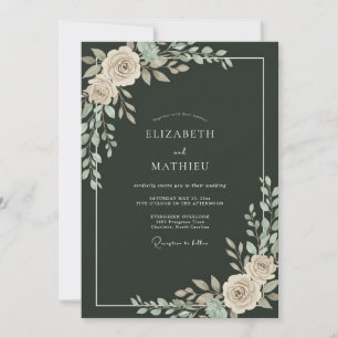Invitation Mariage hivernal vert foncé immaculé