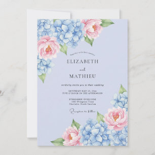 Invitation Mariage Hydrangea Bleu Poudre Romantique