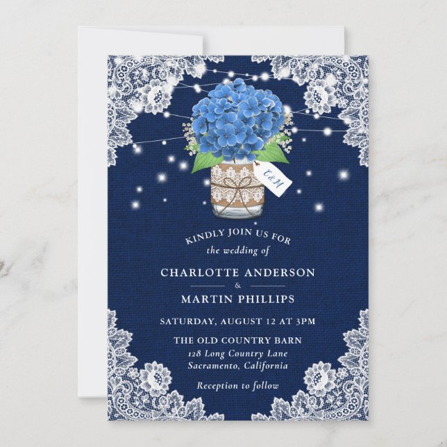 Invitation Mariage Hydrangea de la Dentelle Bleue de la Marin (Devant)