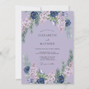 Invitation Mariage Hydrangea Eucalyptus Indigo Lavande