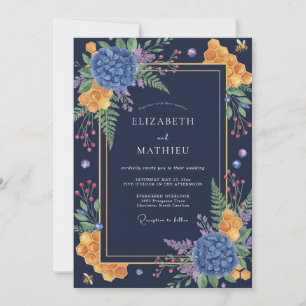 Invitation Mariage Hydrangea Eucalyptus Moutarde de Minuit