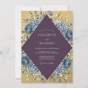 Invitation Mariage Hydrangea Eucalyptus Pourpre Moutarde