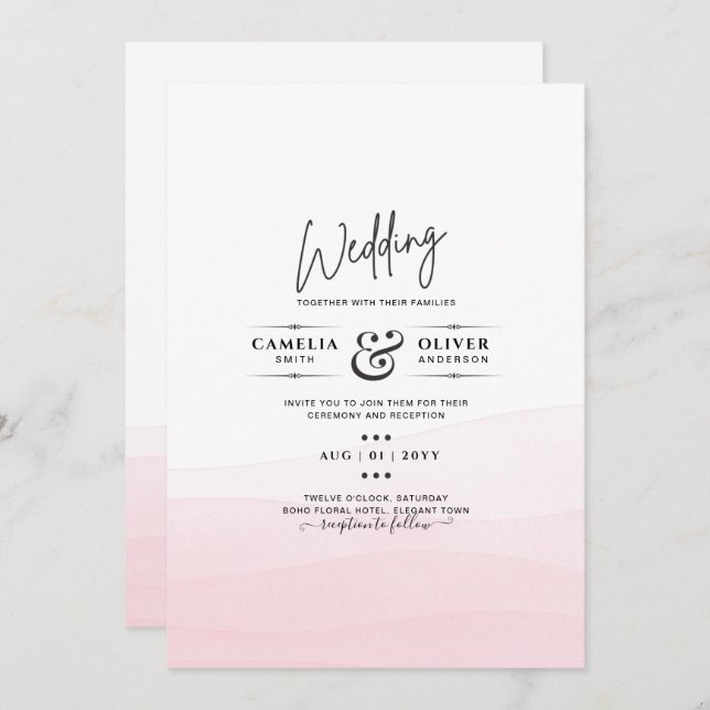 Invitation Mariage Iced Pink Ombre (Devant / Derrière)