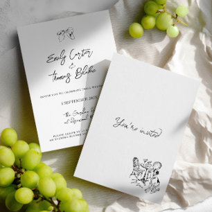 Invitation Mariage Illustration Manuscrite à l'Encre Fantaisi