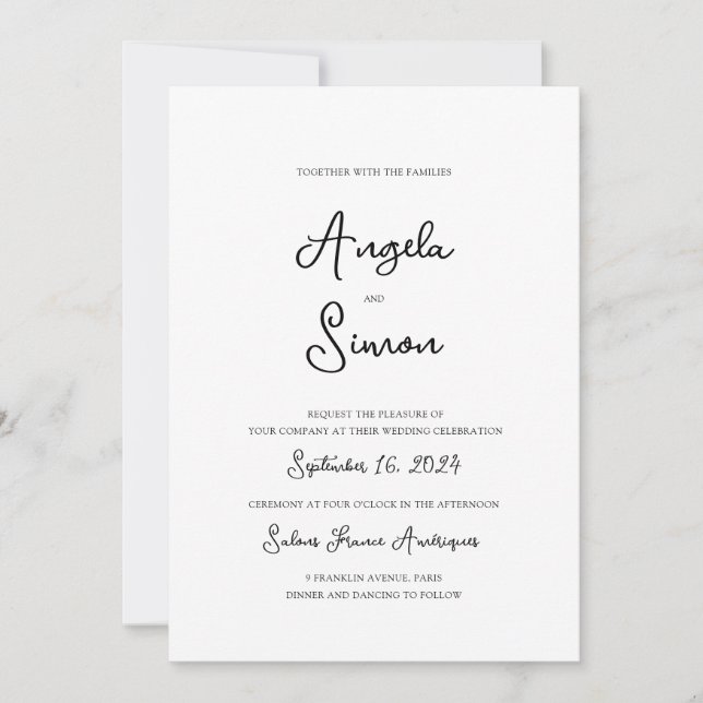 Invitation Mariage illustré avec lettre à main lunaire (Devant)