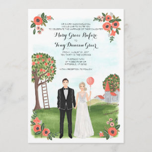 Invitation Mariage illustré par coutume de ferme de portrait