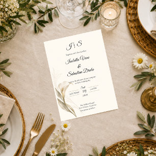 Invitation Mariage immortel au lys calla ivoire