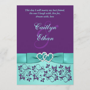 Invitation Mariage IMPRIMÉ BOW Aqua, violet Floral