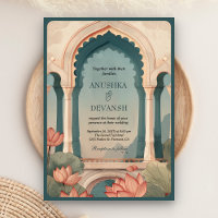 Mariage indien avec code QR et arche florale Lotus
