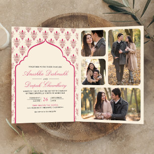 Invitation Mariage indien Cream Rani Rose Ikat Tout en Un