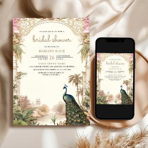 Invitation Mariage Indien de la Mariée Vintage Paon Fête de F