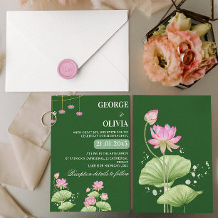 Invitation Mariage indien Deep Green Lotus Flower