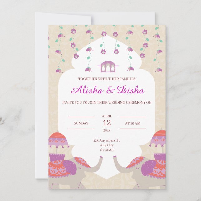 Invitation Mariage indien d'élégance (Devant)