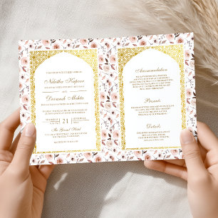 Invitation Mariage indien doré floral et terreux tout-en-un