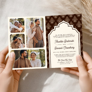 Invitation Mariage indien en ikat marron clair avec collage d