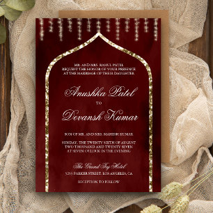 Invitation Mariage indien ethnique à l'arche rouge Bourgogne