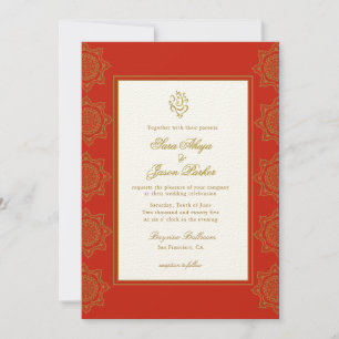 Invitation Mariage indien Ganesh Red & Gold Mandala