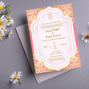 Invitation Mariage indien Ganesha Logo Éléments dorés