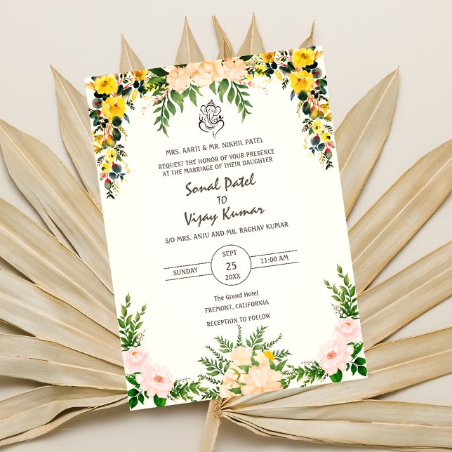 Invitation Mariage indien Ganesha Logo Floral (Créateur téléchargé)