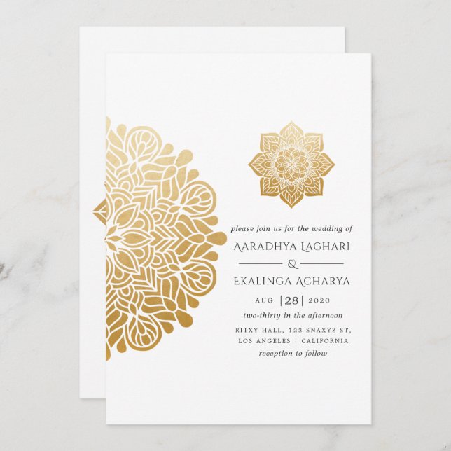 Invitation Mariage indien Gold Mandala (Devant / Derrière)