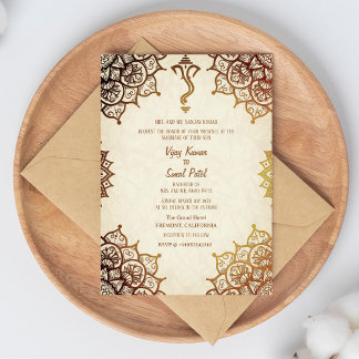 Invitation Mariage indien Golden Elements Image personnalisée