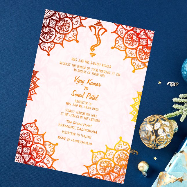 Invitation Mariage indien Golden Elements Image personnalisée (Créateur téléchargé)