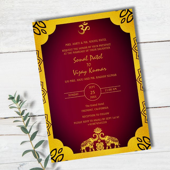 Invitation Mariage indien Golden Elements Om (Créateur téléchargé)