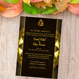 Invitation Mariage indien Hindou Chakra Design Black Gold