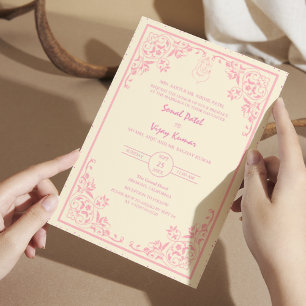 Invitation Mariage indien hindou Ganesha Logo rose complexe