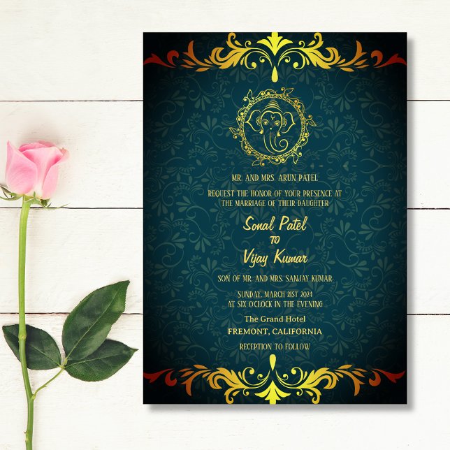 Invitation Mariage indien hindou Ganesha Royal Golden (Créateur téléchargé)