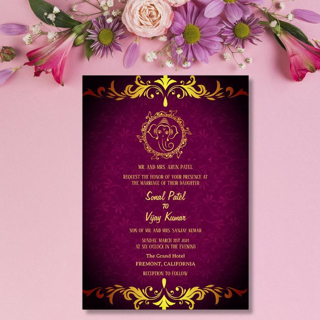 Invitation Mariage indien hindou Ganesha Royal Golden (Créateur téléchargé)